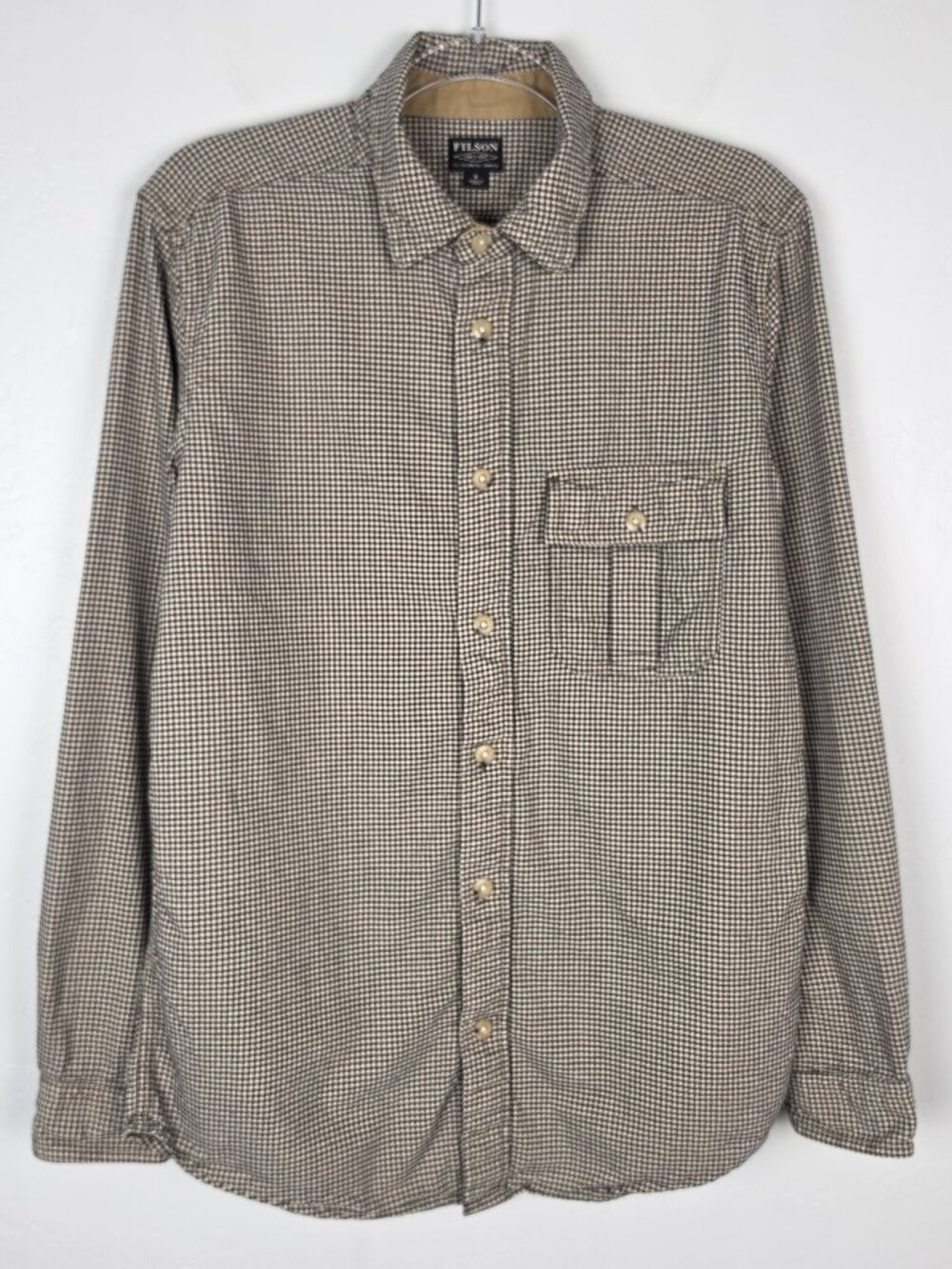 Filson Button Up Shirt Long Sleeve Oxford Check Cotton Brown Cream Size S